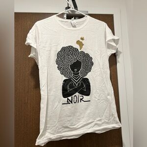 White Graphic T‑Shirt with Black Afro Silhouette and Gold Accent